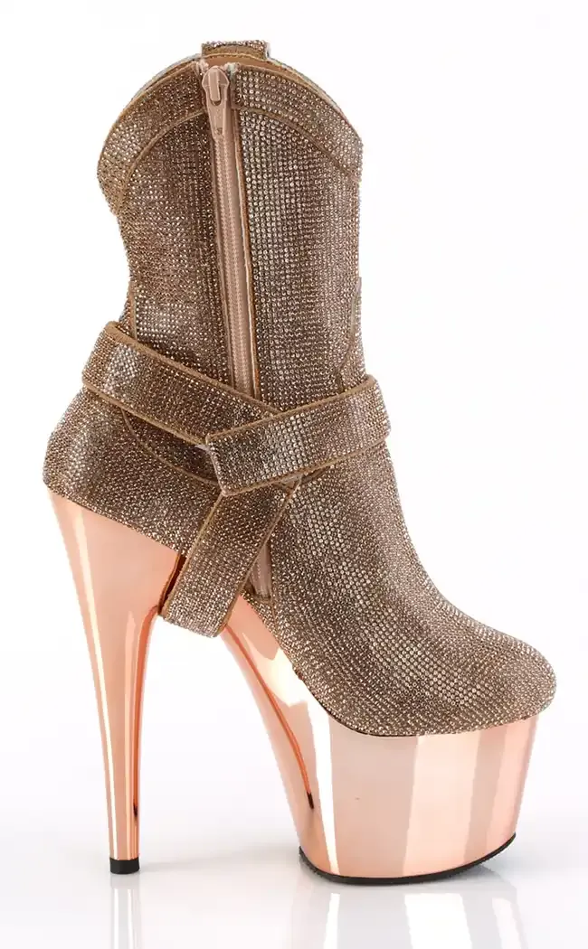 ADORE-1029CHRS Rose Gold Rhinestone Cowboy Boots