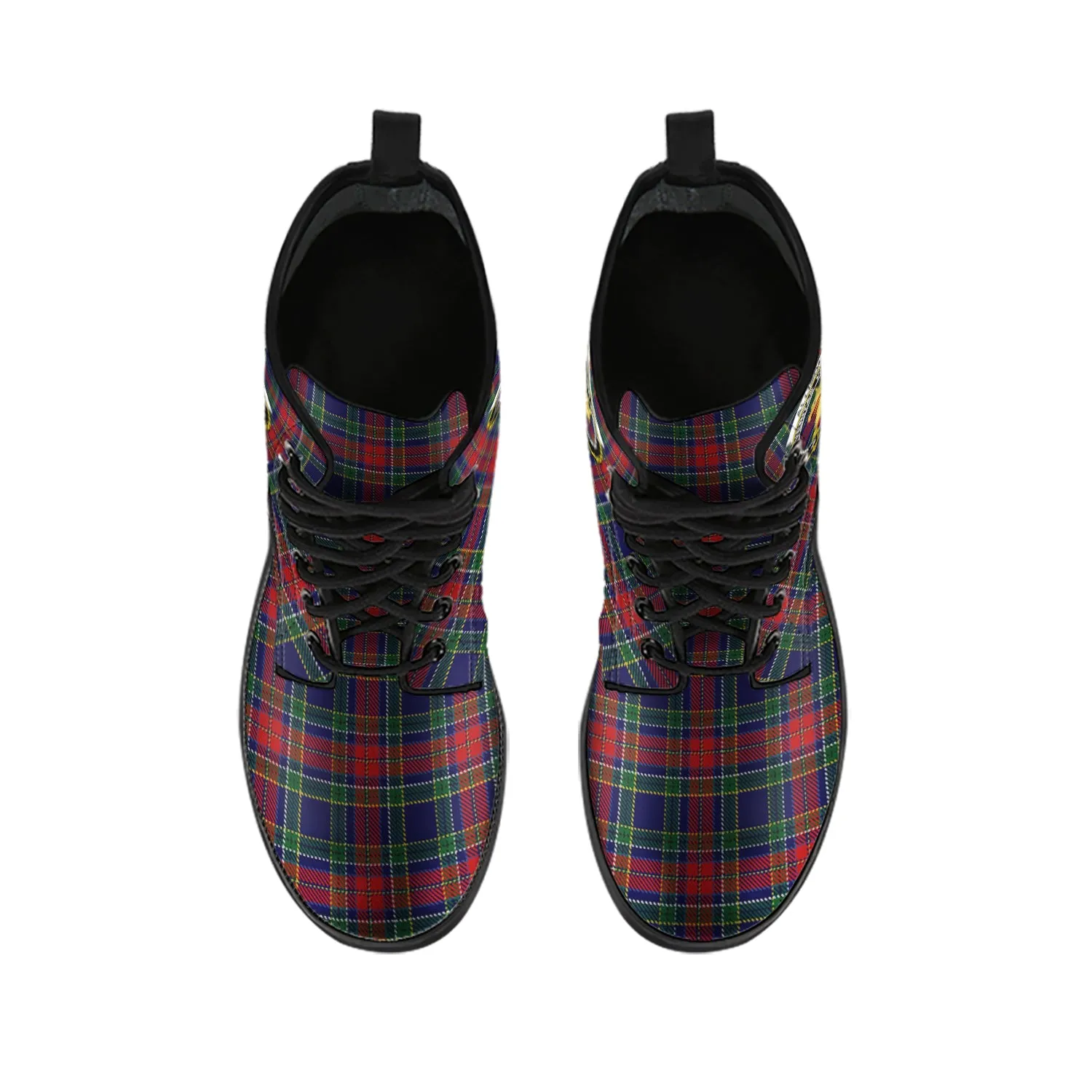 Allison Red Tartan Leather Boots with Family Crest