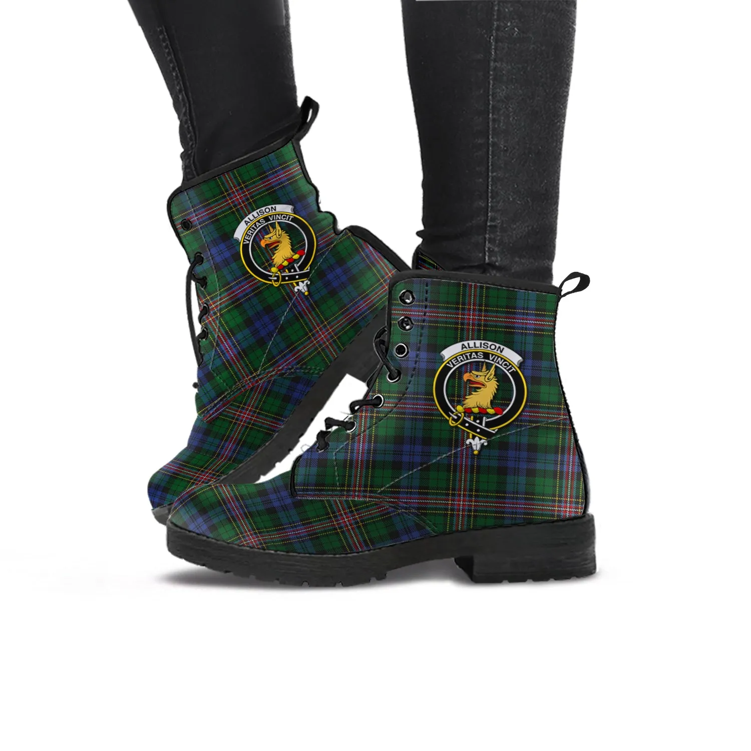 Allison Tartan Leather Boots with Family Crest