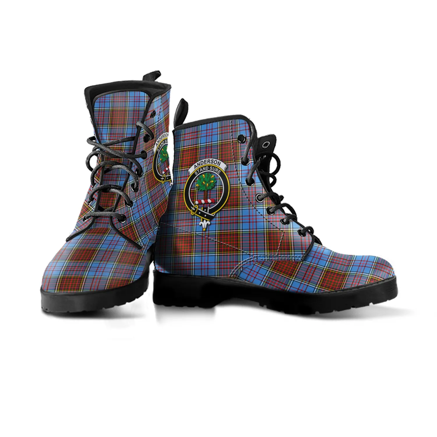 Anderson Modern Tartan Leather Boots with Family Crest