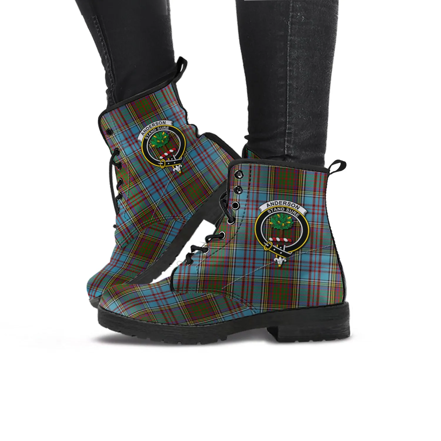 Anderson Tartan Leather Boots with Family Crest