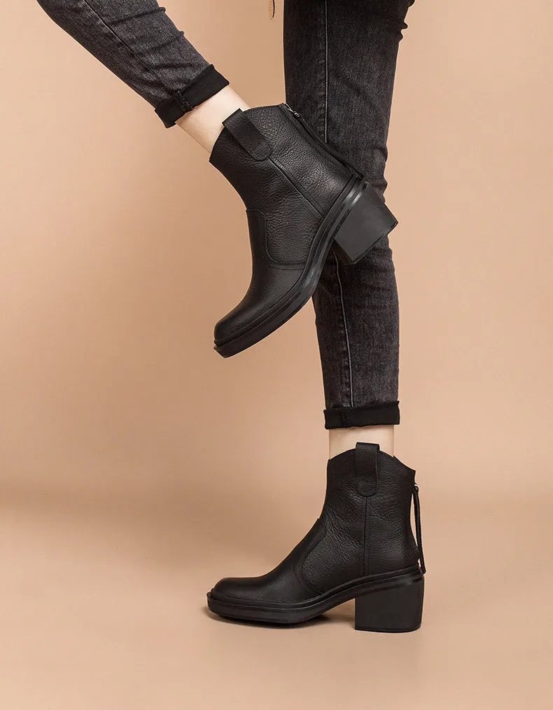 Back Zip Chunky Heel Chelsea Booties