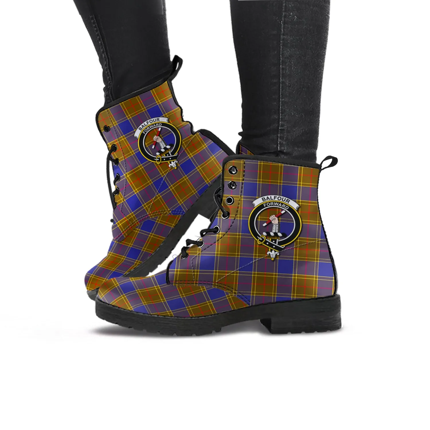 Balfour Tartan Leather Boots with Family Crest