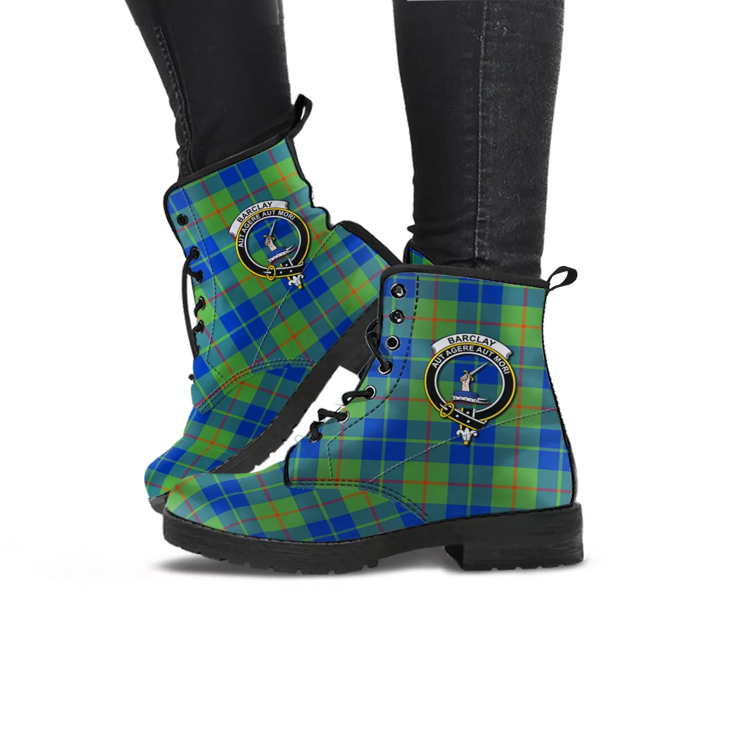 Barclay Hunting Ancient Tartan Leather Boots with Family Crest