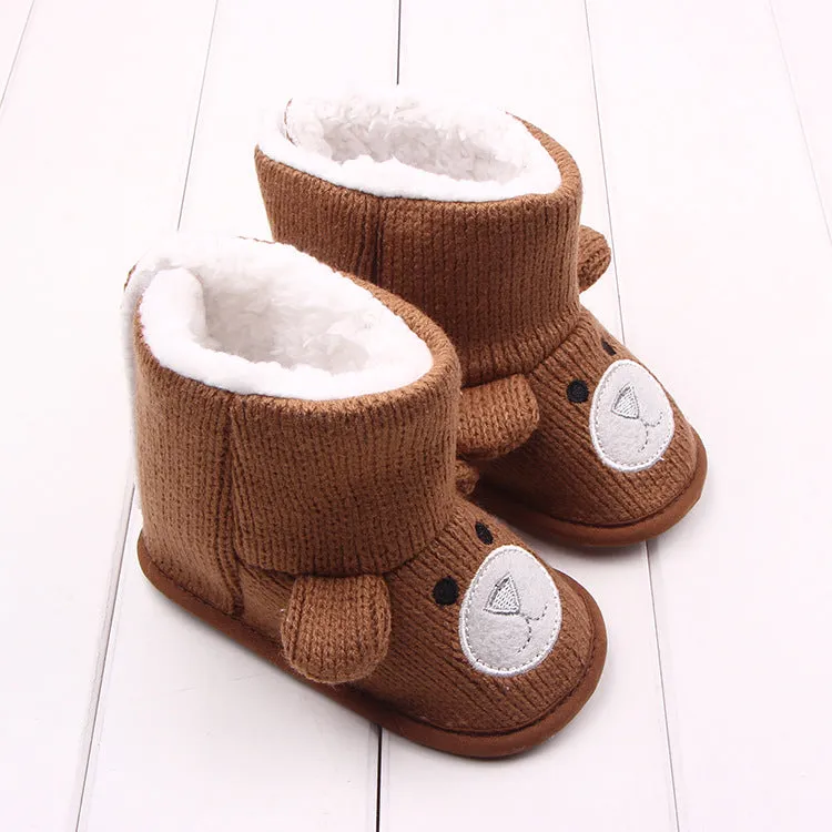 Bear knitted plush baby cotton boots walking shoes