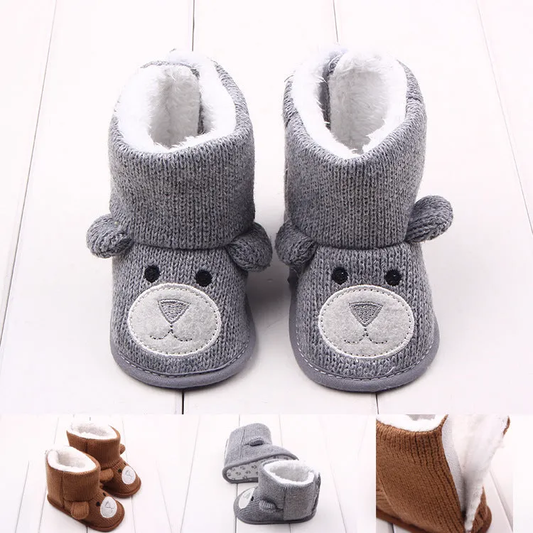 Bear knitted plush baby cotton boots walking shoes