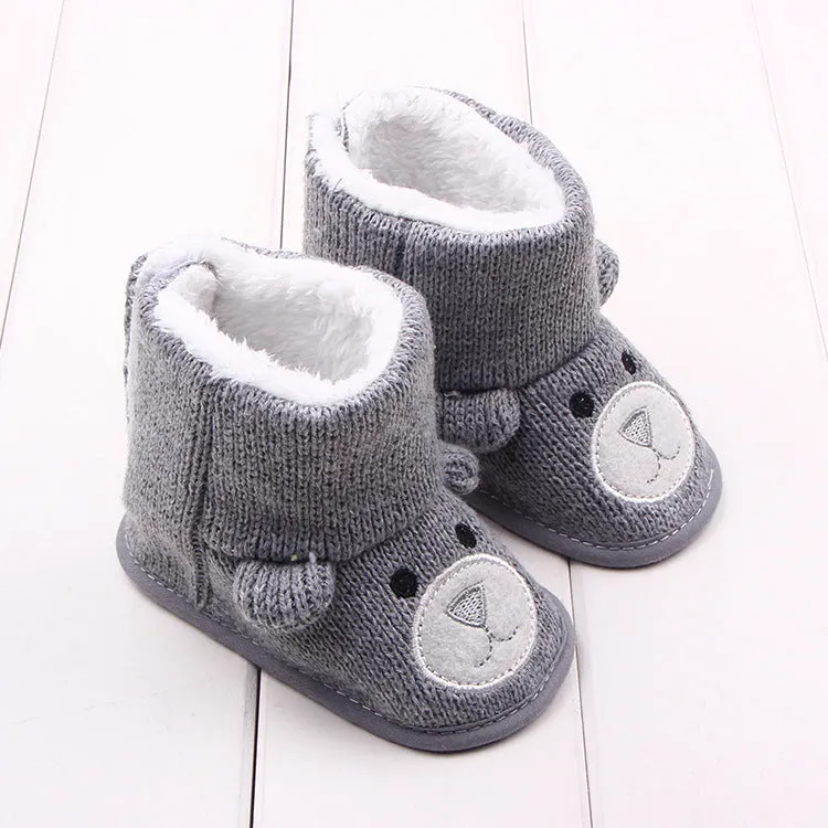 Bear knitted plush baby cotton boots walking shoes