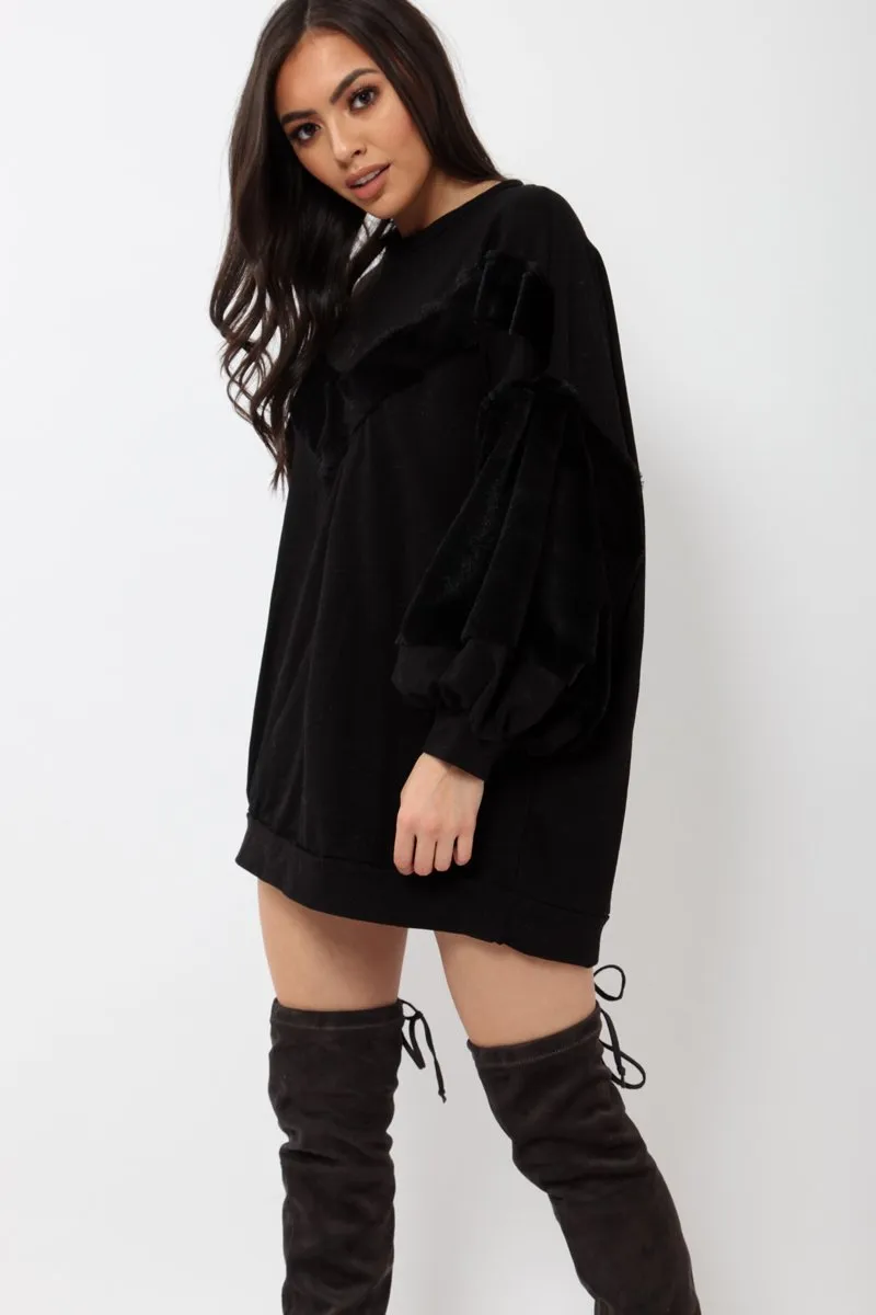 Black Chevron Fur Jumper Dress - Esme