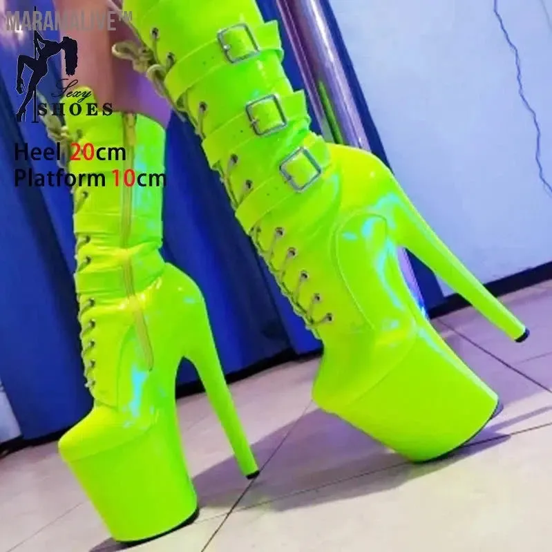 Black Fashionable Women's Ankle Boots with Round Toe Side Zip Short Boots for Pole Dance Platform Heels Three Belt Buckle