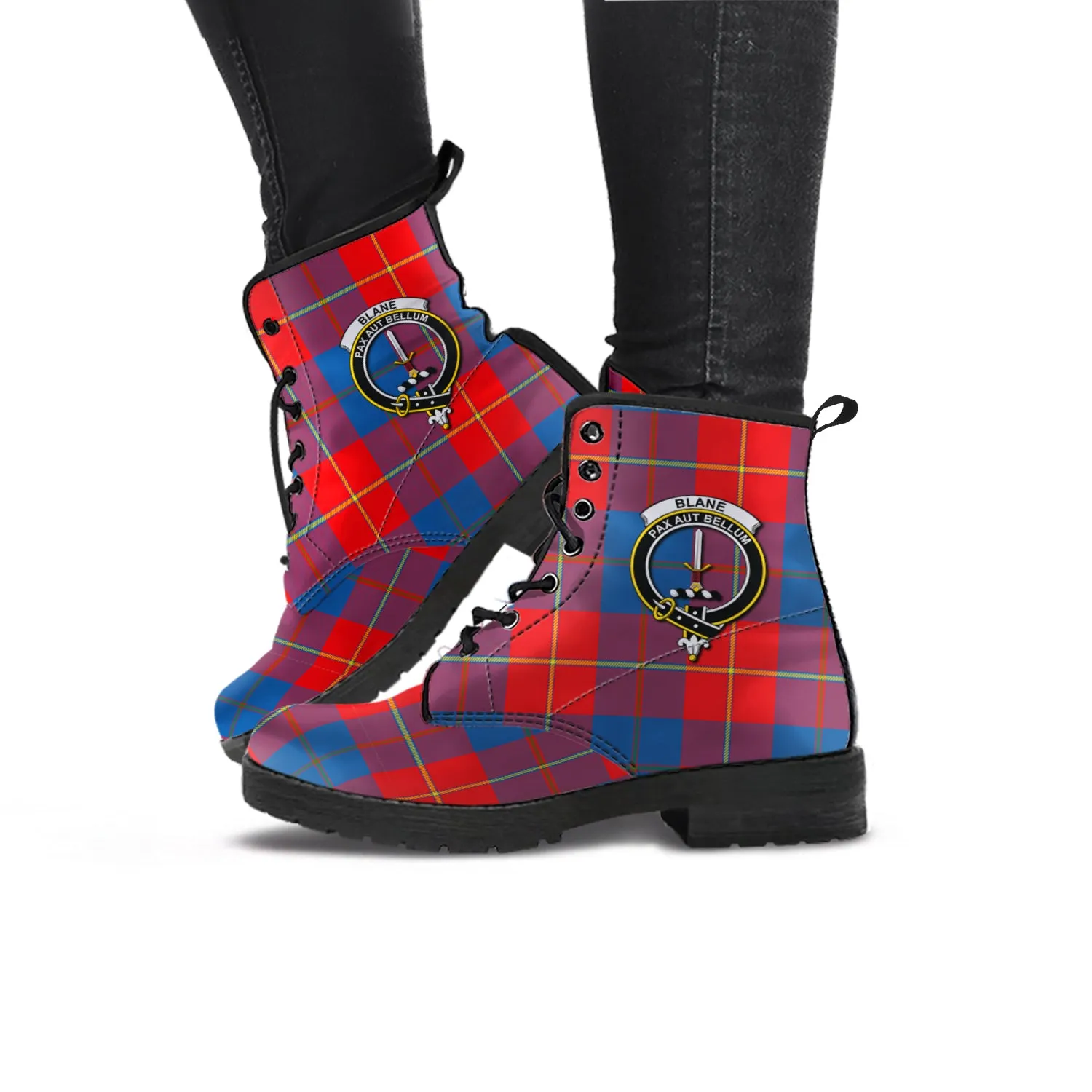 Blane Tartan Leather Boots with Family Crest