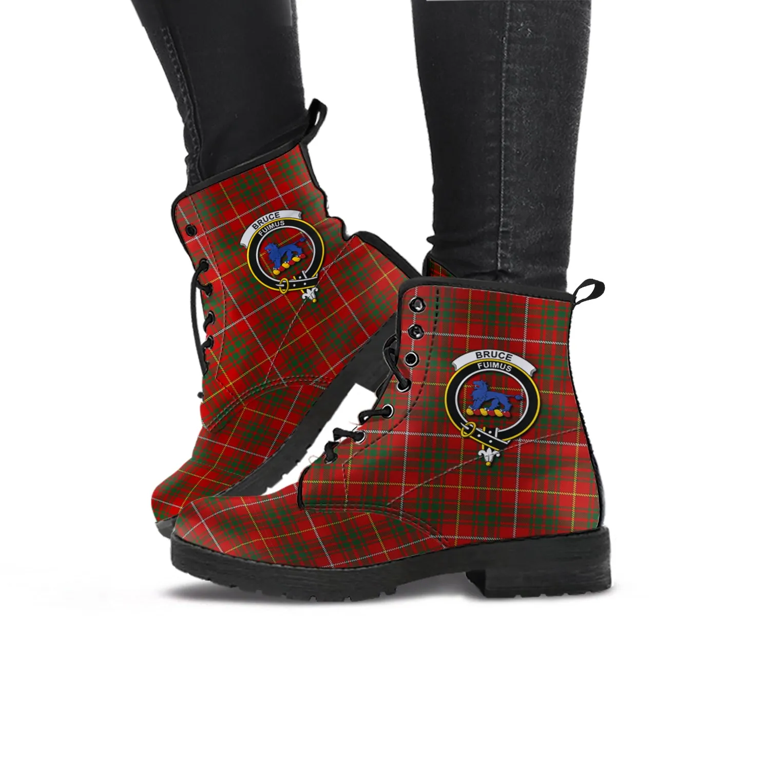 Bruce Tartan Leather Boots with Family Crest