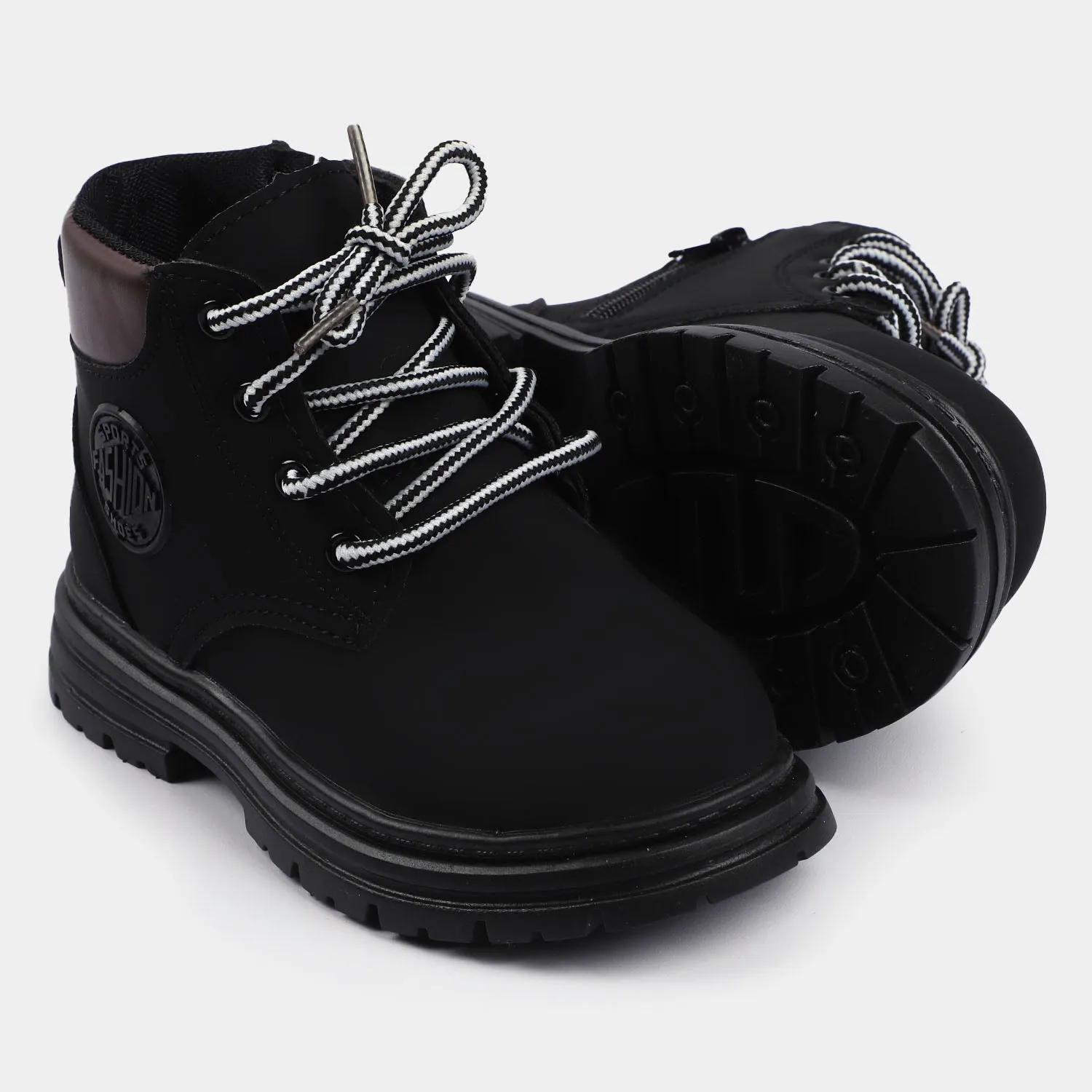 Casual Lace Up Boots For Boys-07-BLACK