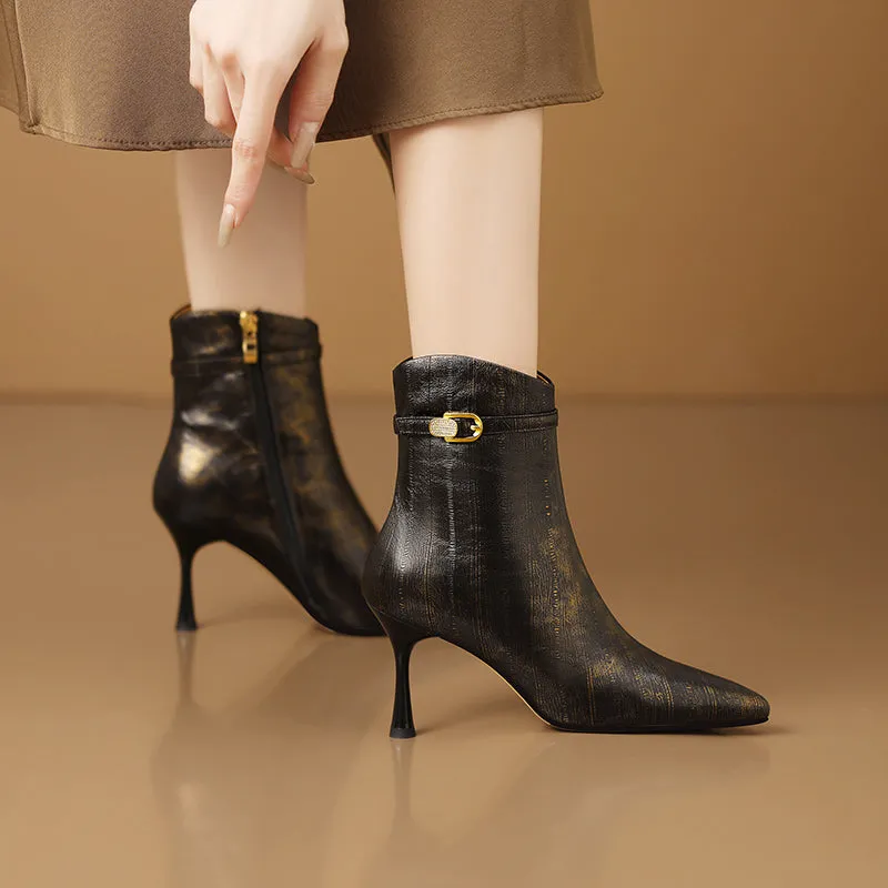 Chic Cowhide Pointed Toe Leather Boots