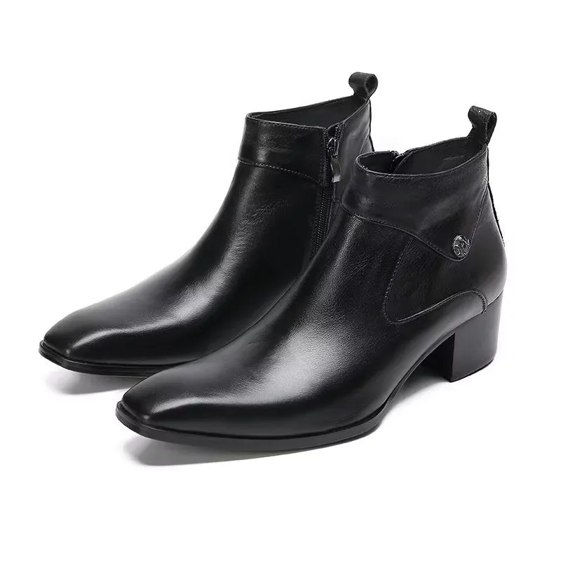 Chic Leather Square Toe Dress Boots