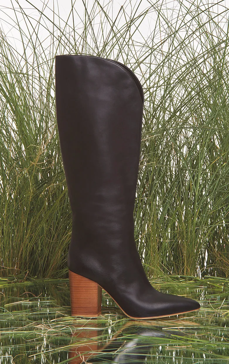 Cora Knee High Boot in Black Leather