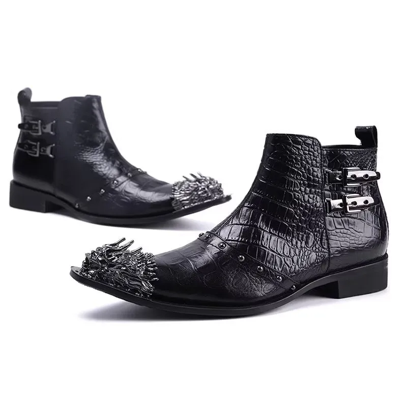 CrocLuxe Exquisite Croc-Texture Leather Dress Boots