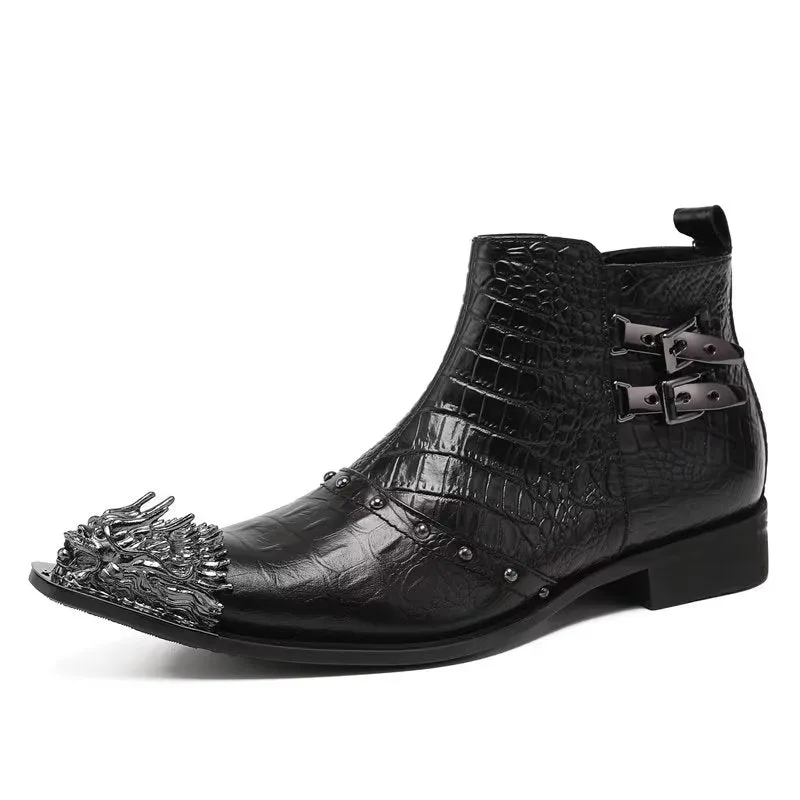 CrocLuxe Exquisite Croc-Textured Leather Dress Boots