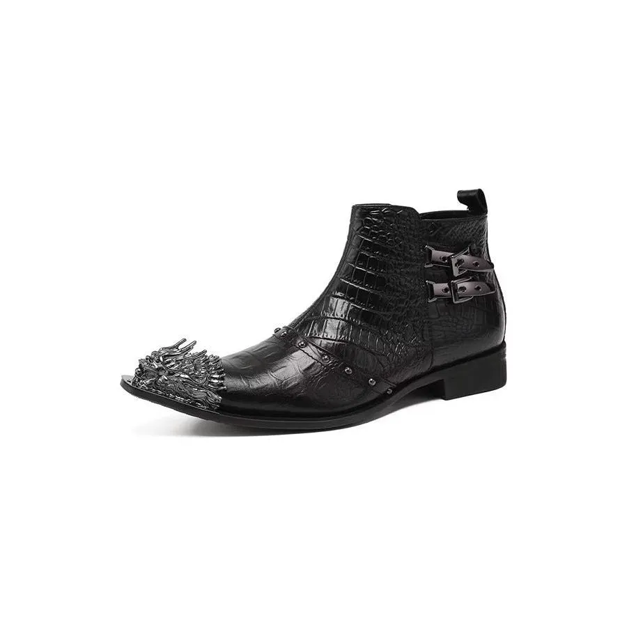 CrocLuxe Exquisite Croc-Textured Leather Dress Boots