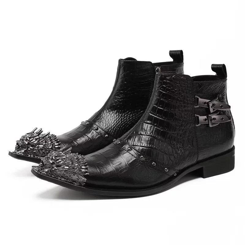 CrocLuxe Exquisite Croc-Textured Leather Dress Boots