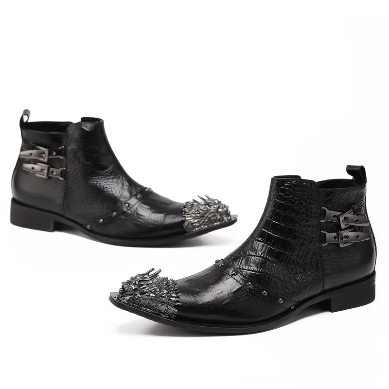 CrocLuxe Exquisite Croc-Textured Leather Dress Boots