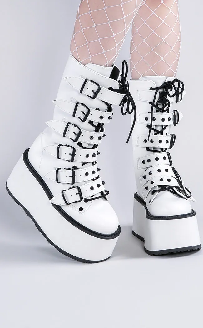 DAMNED-225 White Vegan Leather Boots (Au Stock)