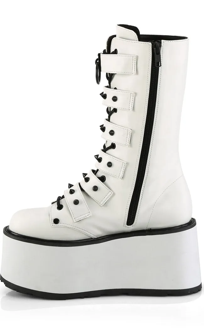 DAMNED-225 White Vegan Leather Boots (Au Stock)