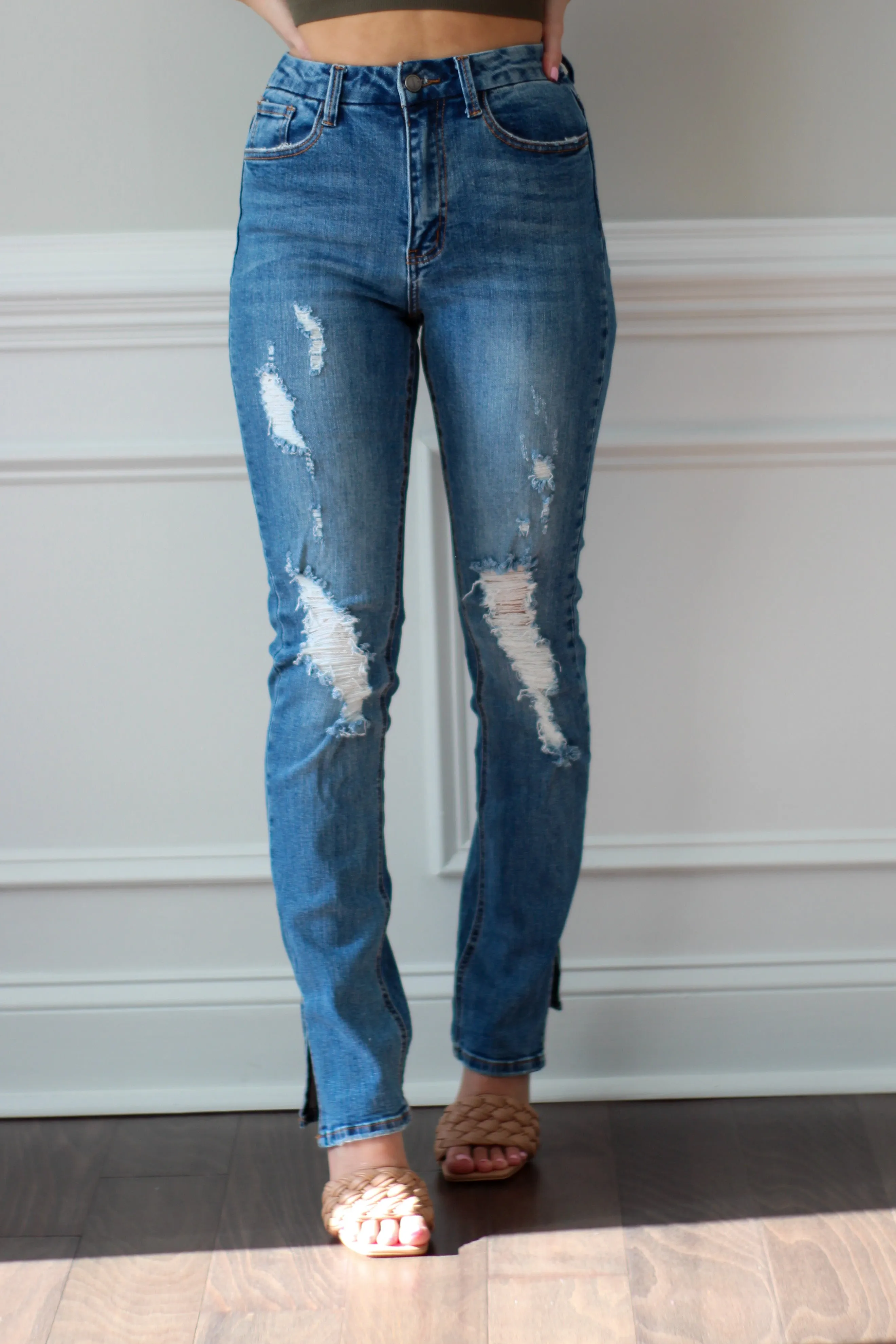 Distressed Slit Ankle Denim