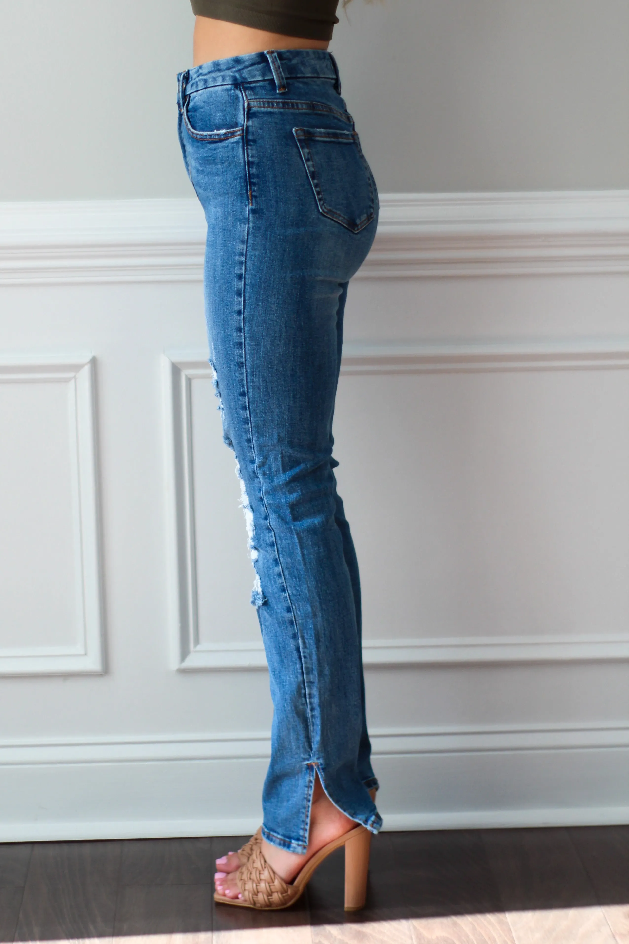 Distressed Slit Ankle Denim