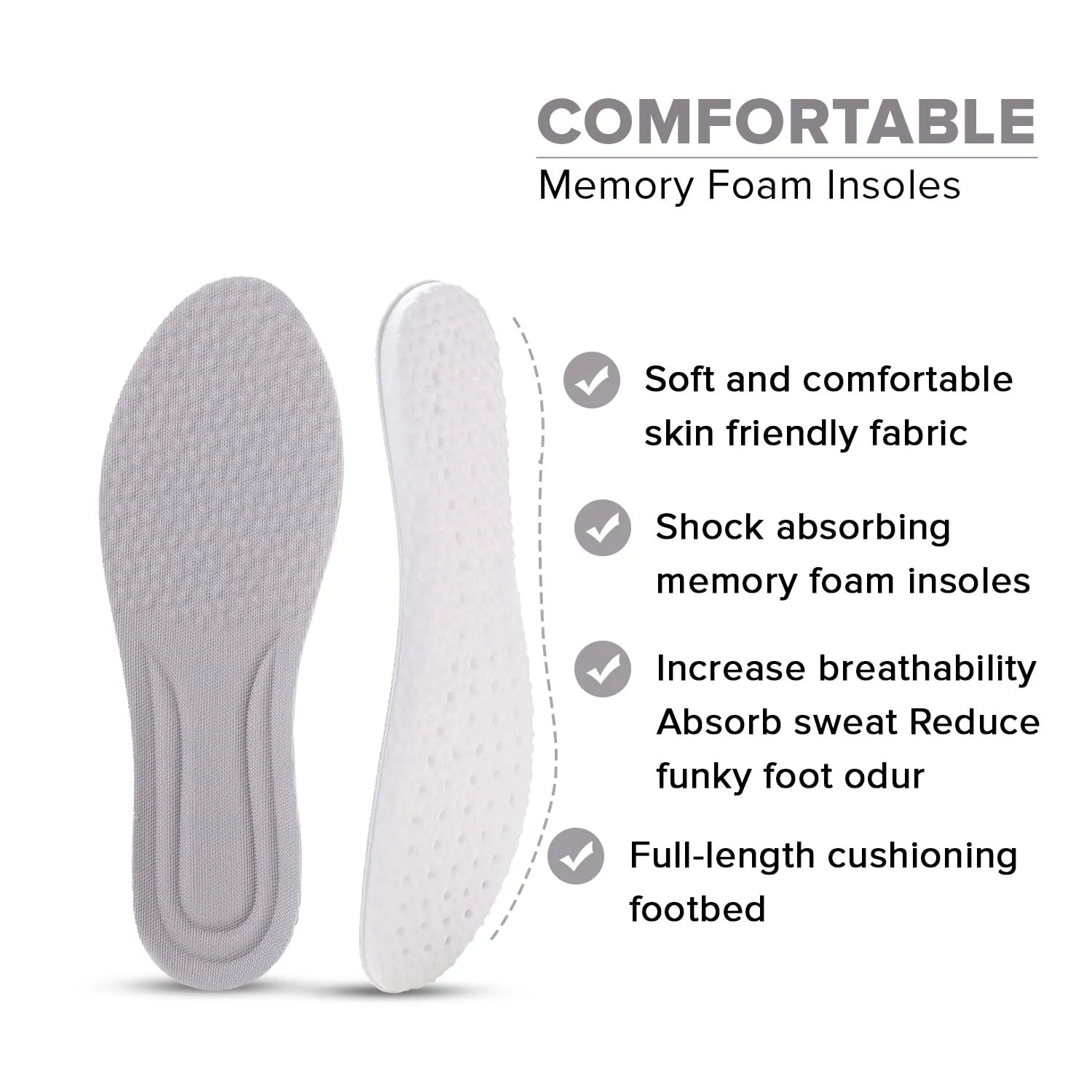 Dr Foot Air-Pillow® Insoles | Comfortable, Porous, and Breathable Insoles for Sports | Shock Absorption for Reduced Impact | Soothing Sensation | Relieves Foot Fatigue | - 1 Pair - (Small Size)