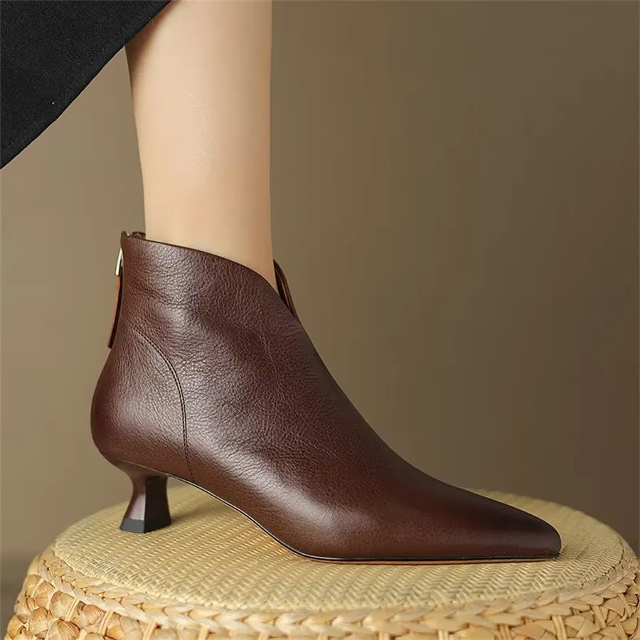 Elegant Cow Leather Pointed Toe Inner Zipper Boots