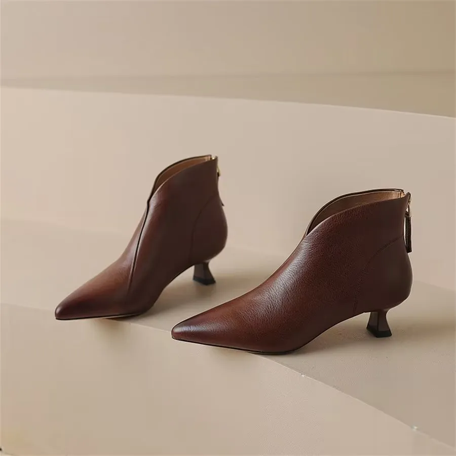 Elegant Cow Leather Pointed Toe Inner Zipper Boots