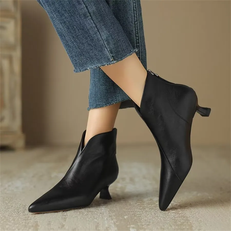 Elegant Cow Leather Pointed Toe Inner Zipper Boots