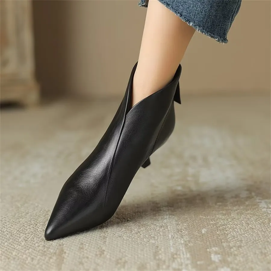 Elegant Cow Leather Pointed Toe Inner Zipper Boots