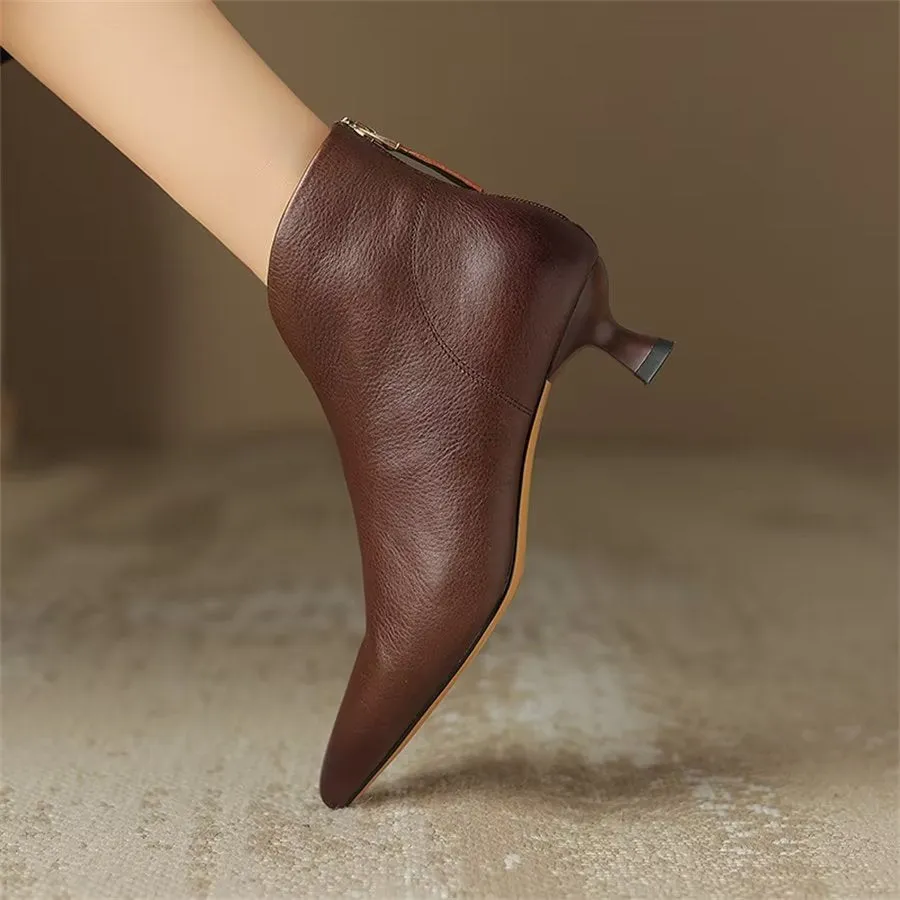 Elegant Cow Leather Pointed Toe Inner Zipper Boots