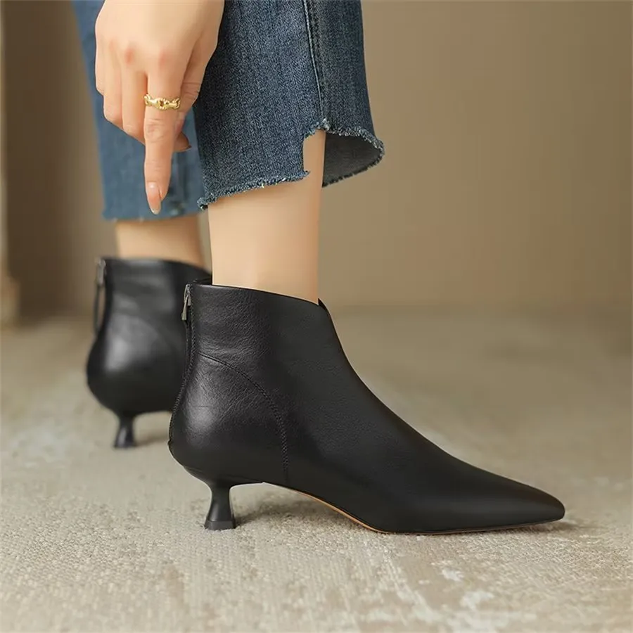 Elegant Cow Leather Pointed Toe Inner Zipper Boots