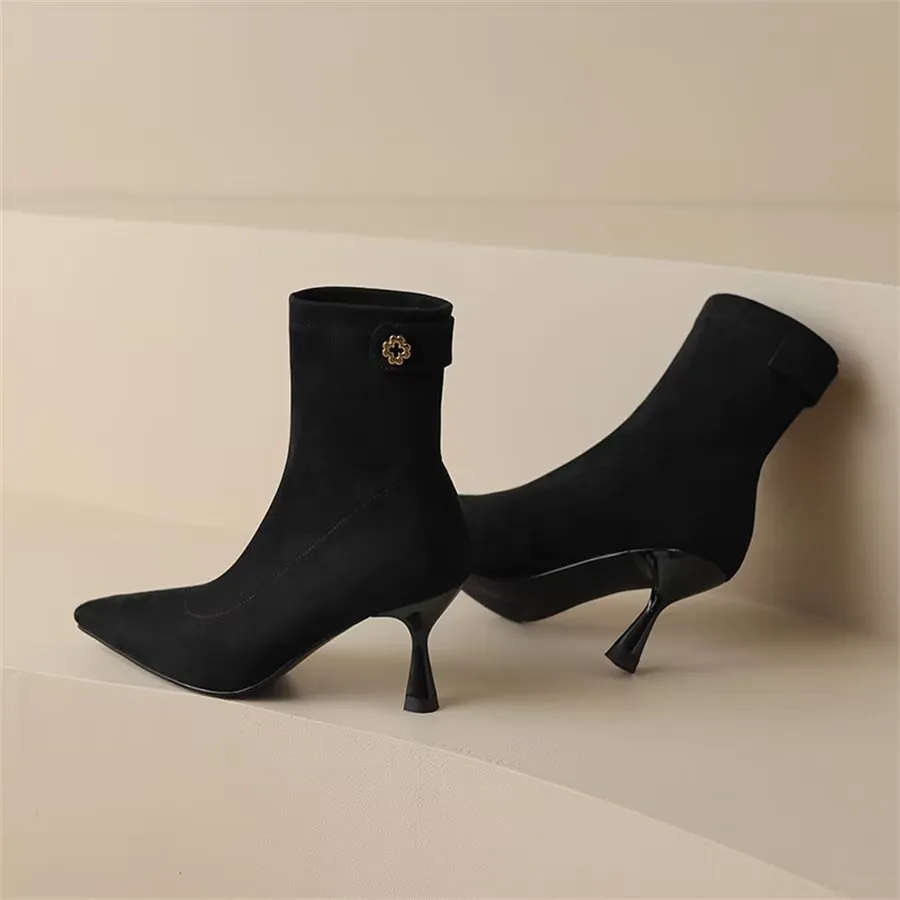 Elegant Cow Leather Pointed Toe Side Zipper Boots