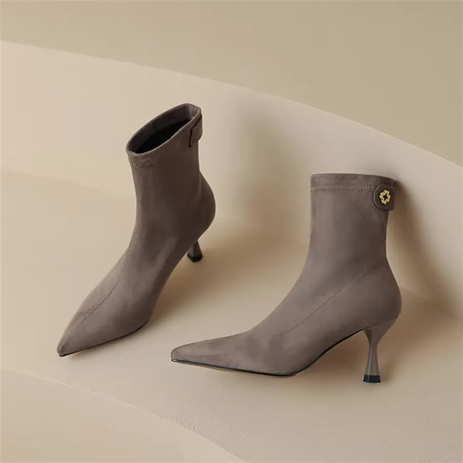 Elegant Cow Leather Pointed Toe Side Zipper Boots