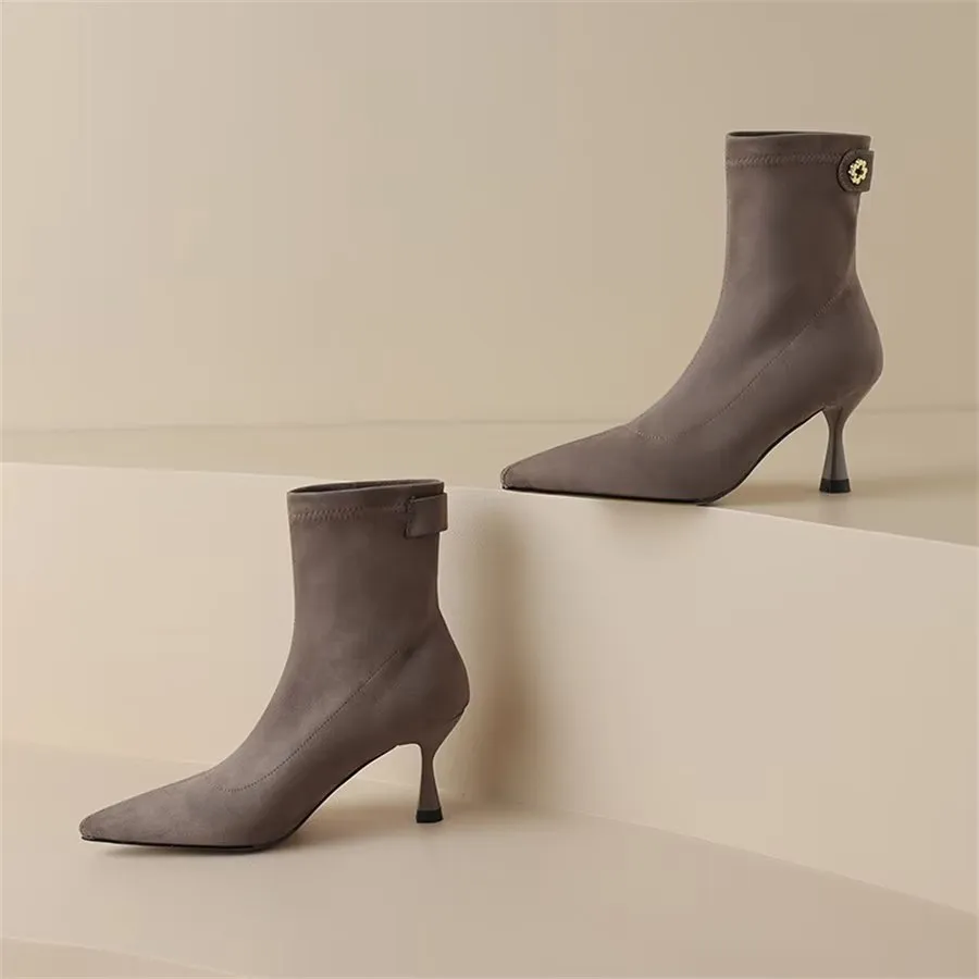 Elegant Cow Leather Pointed Toe Side Zipper Boots