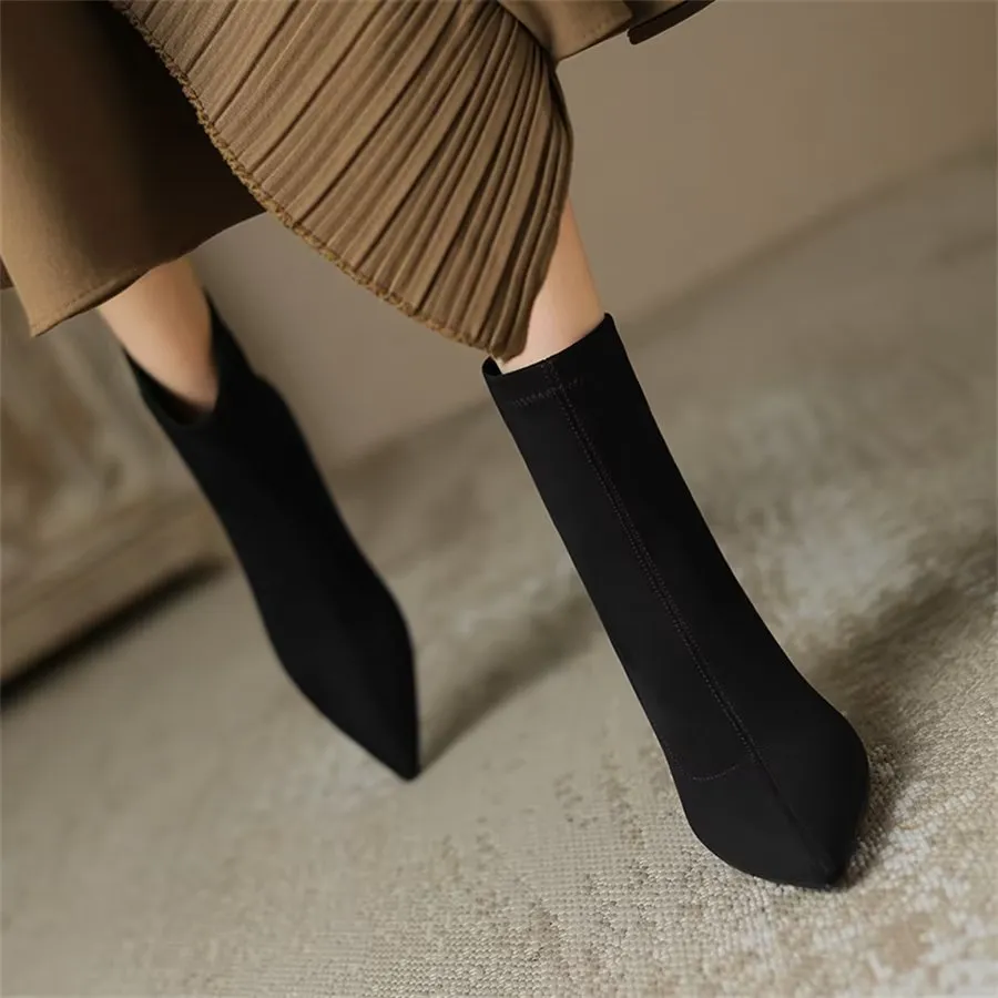 Elegant Cow Leather Pointed Toe Side Zipper Boots