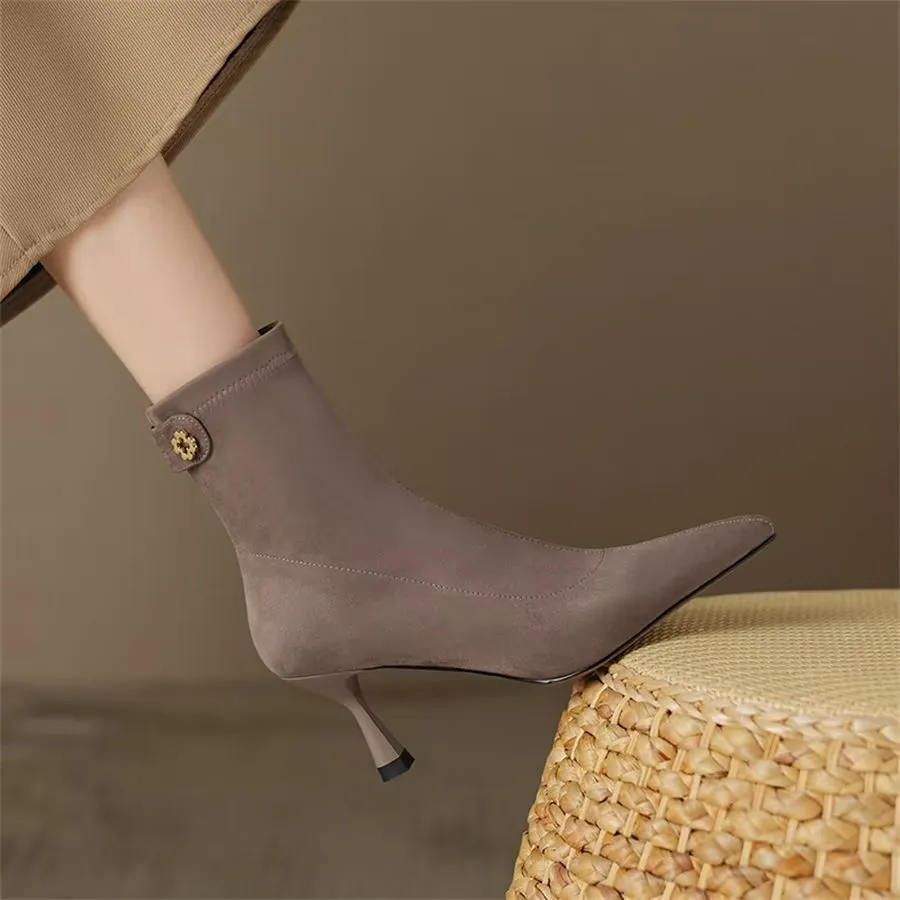 Elegant Cow Leather Pointed Toe Side Zipper Boots