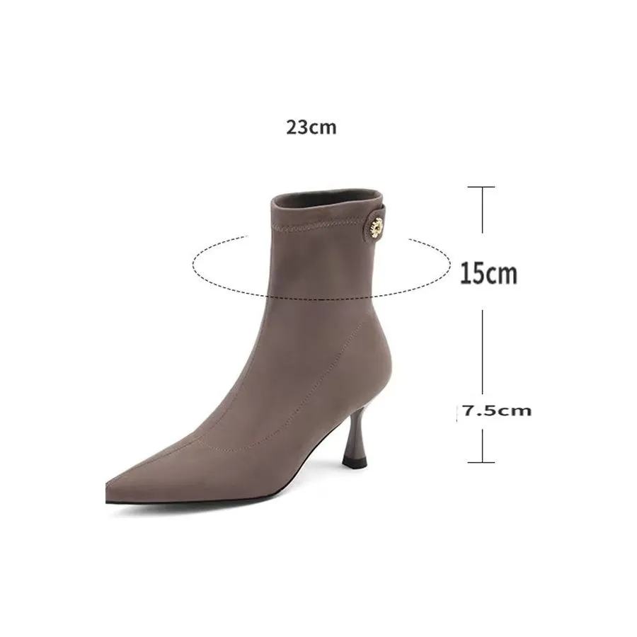 Elegant Cow Leather Pointed Toe Side Zipper Boots