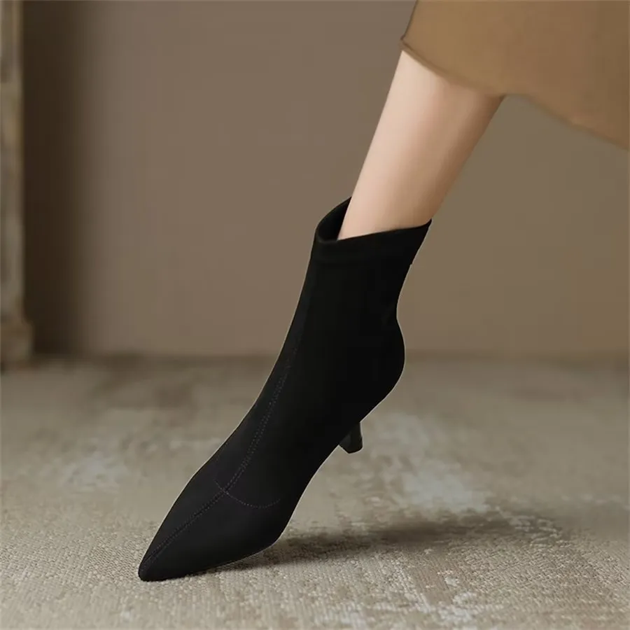 Elegant Cow Leather Pointed Toe Side Zipper Boots