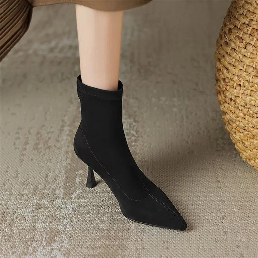 Elegant Cow Leather Pointed Toe Side Zipper Boots