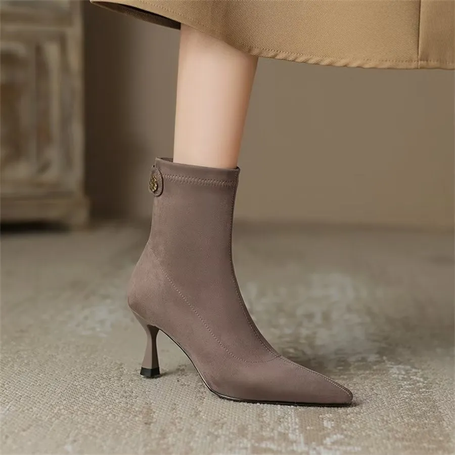 Elegant Cow Leather Pointed Toe Side Zipper Boots