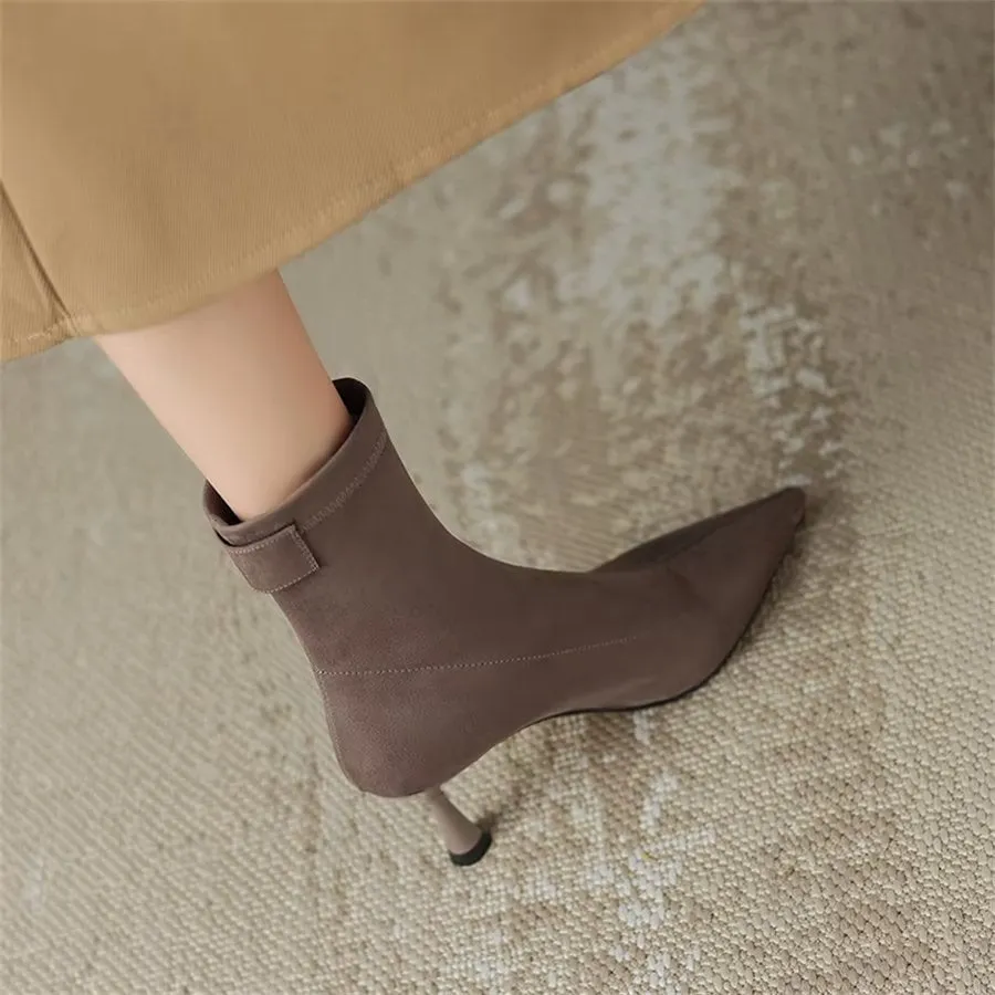 Elegant Cow Leather Pointed Toe Side Zipper Boots