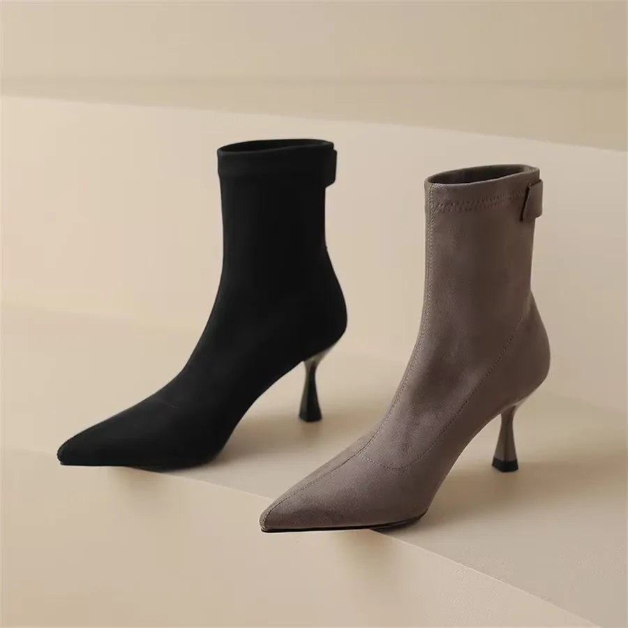 Elegant Cow Leather Pointed Toe Side Zipper Boots