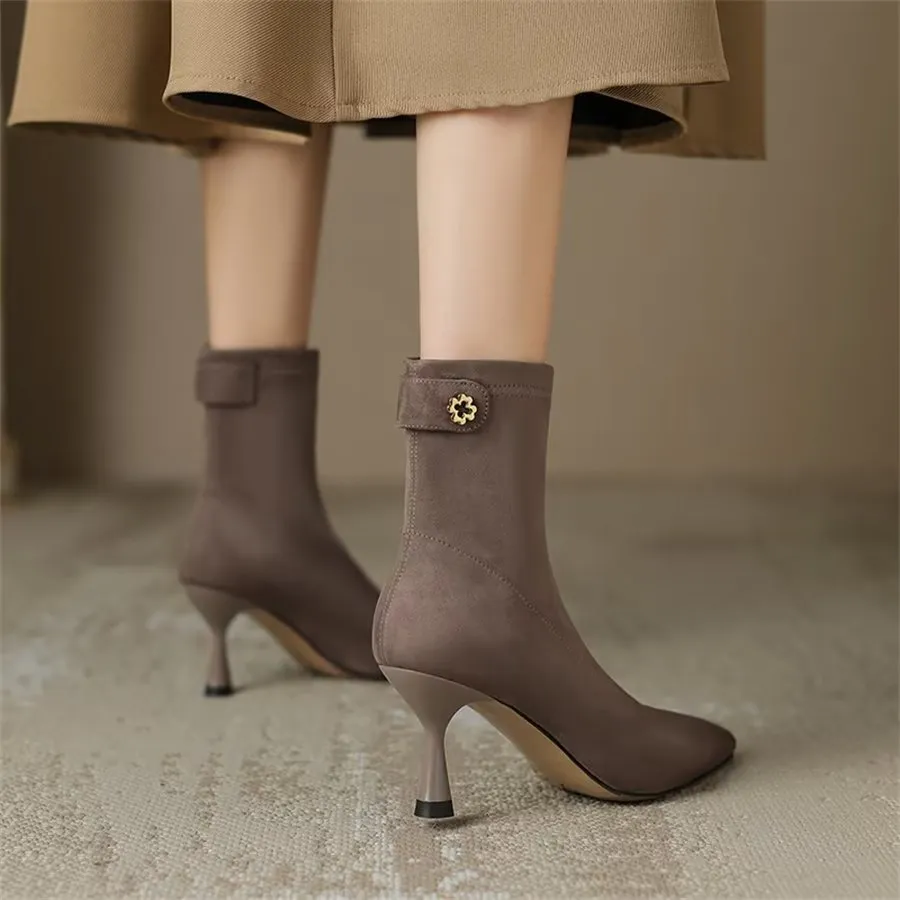 Elegant Cow Leather Pointed Toe Side Zipper Boots