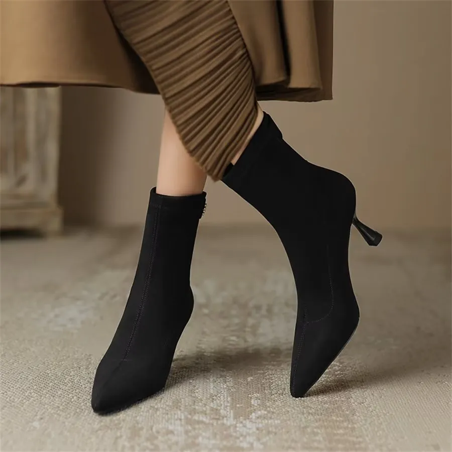 Elegant Cow Leather Pointed Toe Side Zipper Boots