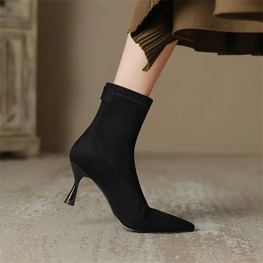 Elegant Cow Leather Pointed Toe Side Zipper Boots