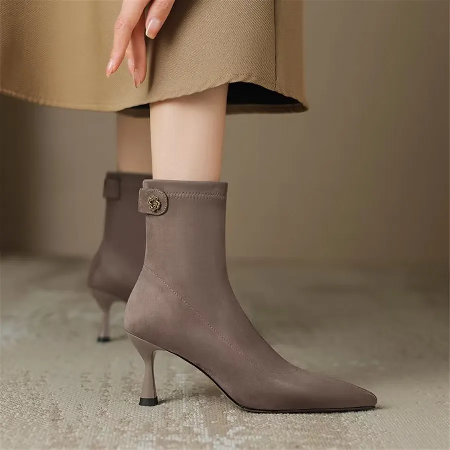 Elegant Cow Leather Pointed Toe Side Zipper Boots